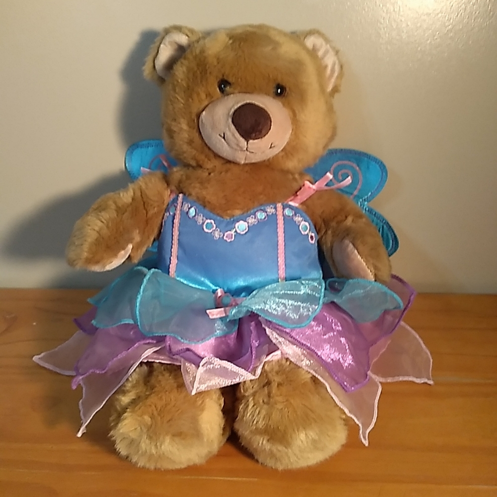 BAB Plush 15" Plush Stuffed Animal Bear, Blue & Pink Fairy dress & wings